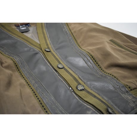 Leather Switching Knit Cardigan Jacket