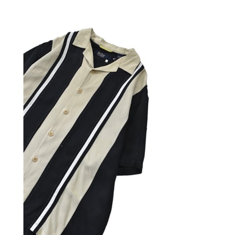 Switching Open Collar Silk S/S Shirt