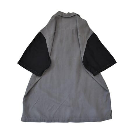 Switching Open Collar Silk S/S Shirt