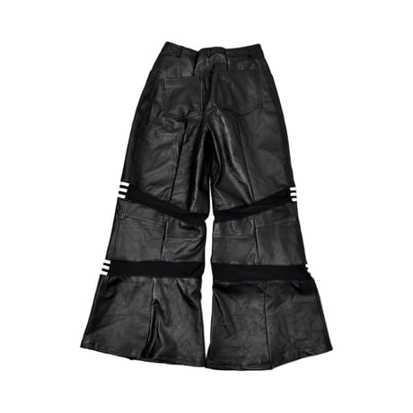 "Remake by VERS" Real Leather Stripe Wide Flare Pants
