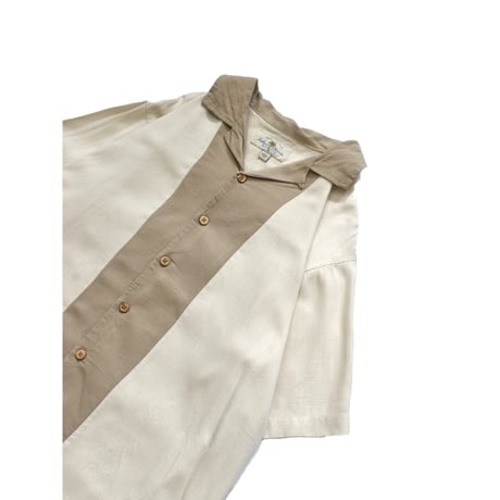 Switching Open Collar Silk S/S Shirt