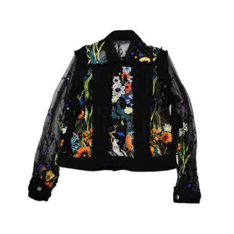 Flower Embroidery Sheer Hybrid Jacket