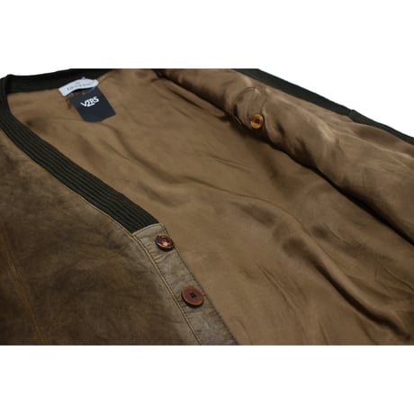 EURO Vintage Real Suede Leather Switching Cardigan Jacket