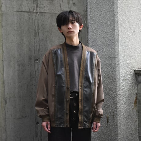 Leather Switching Knit Cardigan Jacket