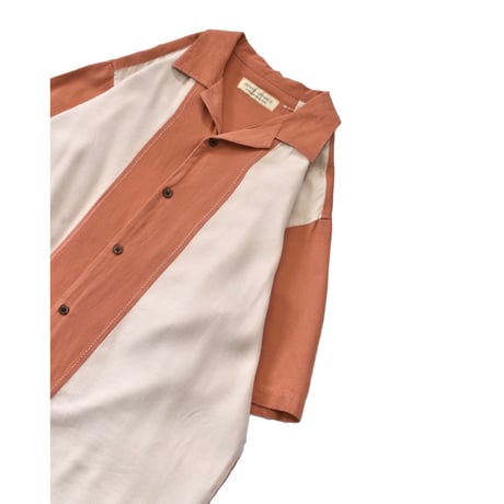Switching Open Collar Silk S/S Shirt