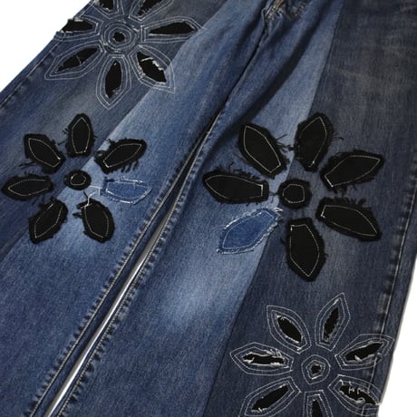 "Remake by VERS" Dark Flower Flare Denim Pants