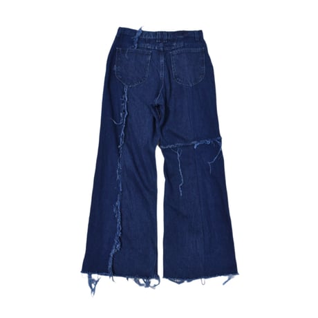 "Remake by VERS" Asymmetry Fringe Damage Flare Denim Pants