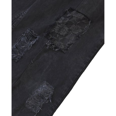 ”Remake by VERS” Lace Panel Distressed Denim Trousers