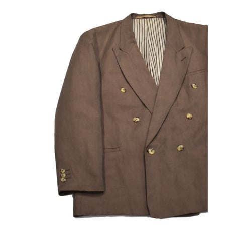 EURO Vintage Linen Blend Double Breasted Tailored Jacket -Brown-