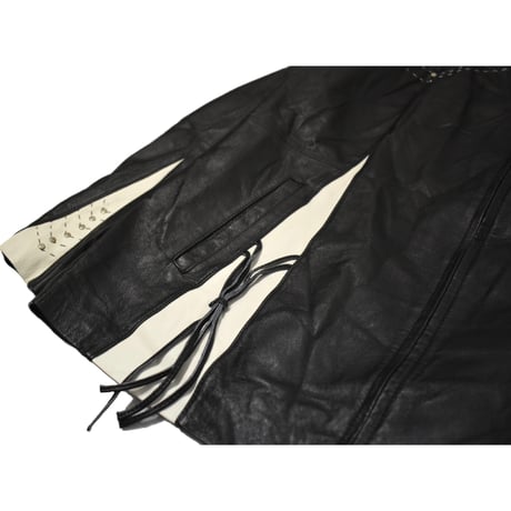 Embroidery Real Leather Full Zip Jacket