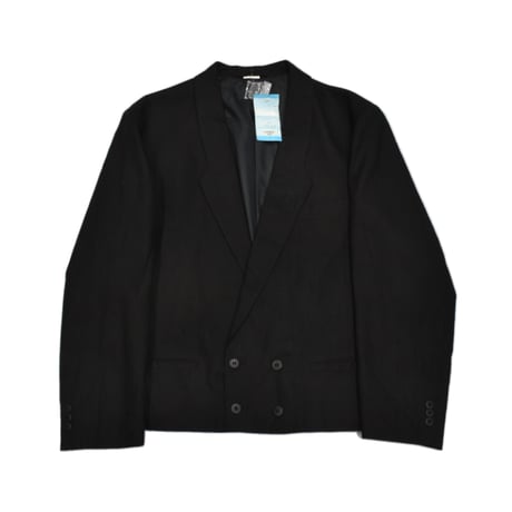 EURO Vintage Linen Blend Cropped Double Breasted Jacket -Black-