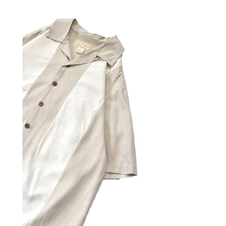Switching Open Collar Silk S/S Shirt