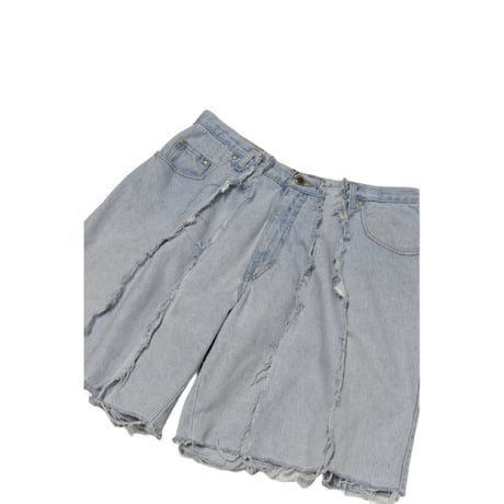 "Remake by VERS" Fringe Damage Wide Half Denim Pants