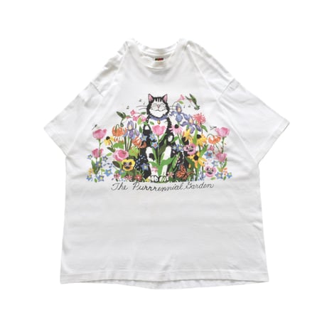 90s Flower Gerden Cat Grdphic T-Shirt