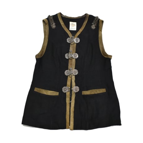 EURO Vintage Tyrolean Coin Button Linen Vest