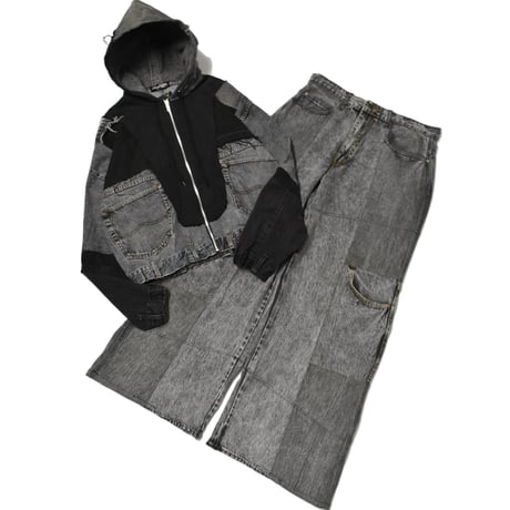 "Remake by VERS" Utility Denim Hoodie Jacket