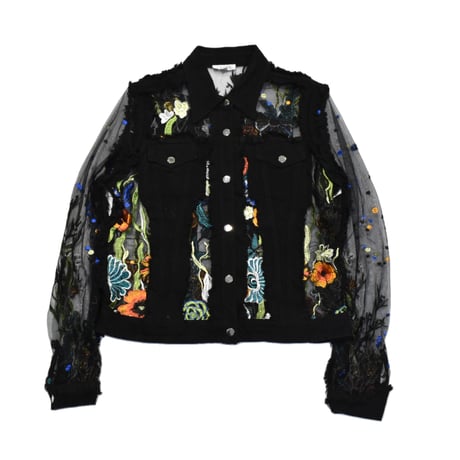 Flower Embroidery Sheer Hybrid Jacket