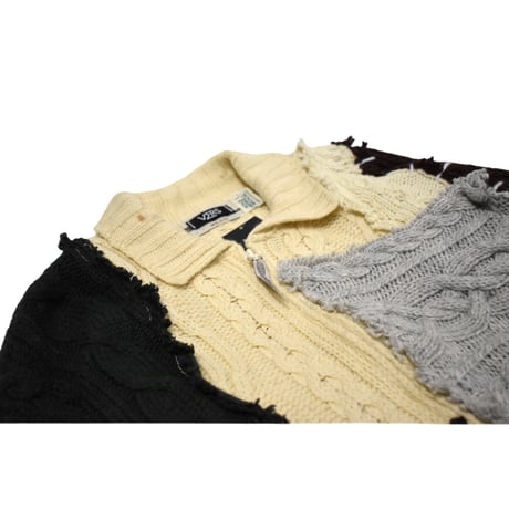 "Remake by VERS" Aran Knit Patch Design Zip Up Sweater