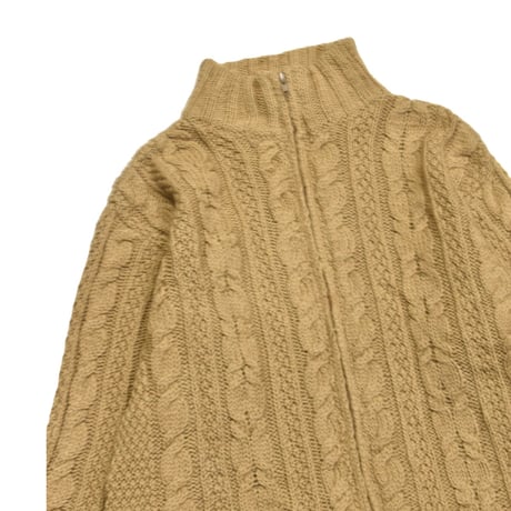 Ireland Aran Knit Stand Collar Zip Sweater