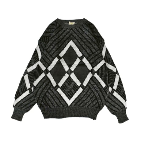 Geometric Leather Patch Art Knit