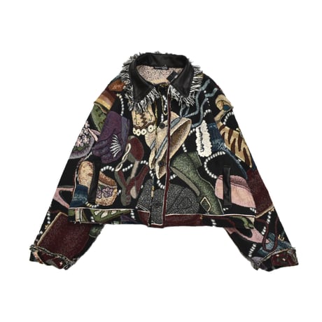 ”Remake by VERS” Fringe Collar Rug Jacket -Two Faces-