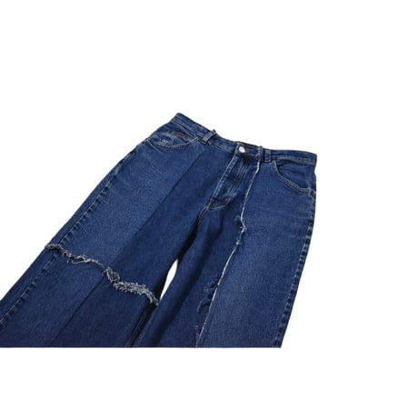 "Remake by VERS" Asymmetry Fringe Damage Flare Denim Pants