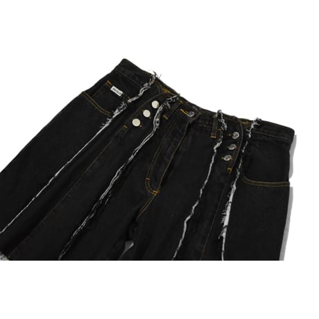 "Remake by VERS" Fringe Damage Wide Half Denim Pants