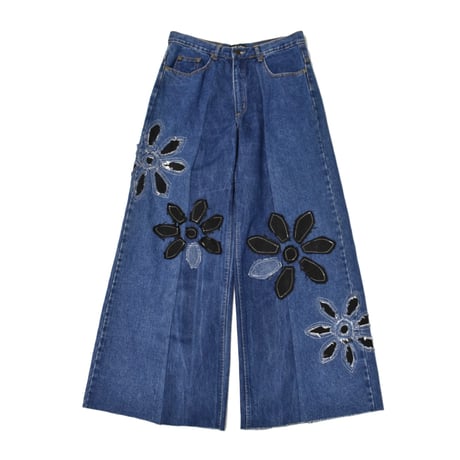 "Remake by VERS" Dark Flower Flare Denim Pants