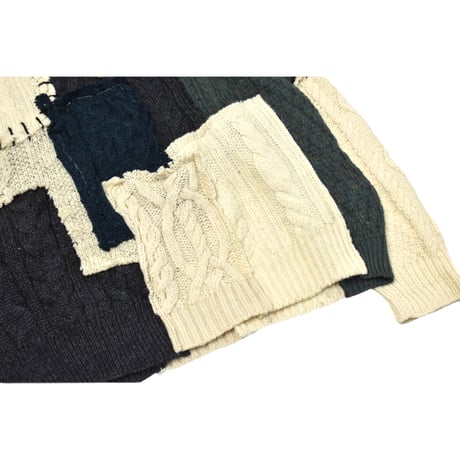 "Remake by VERS" Aran Knit Patch Design Sweater