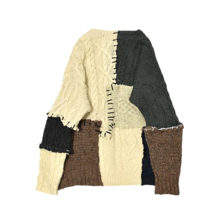 "Remake by VERS" Aran Knit Patch Design Sweater