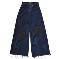 ”Remake by VERS” Lace Panel Distressed Denim Trousers