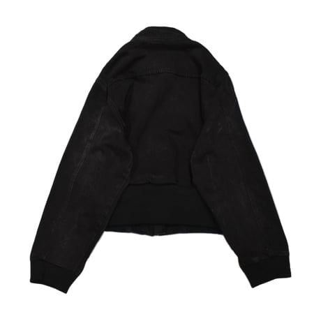Black Denim Ruffle Pocket Zip Blouson