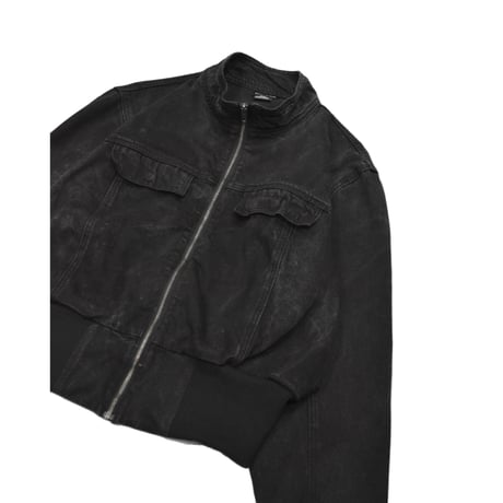 Black Denim Ruffle Pocket Zip Blouson
