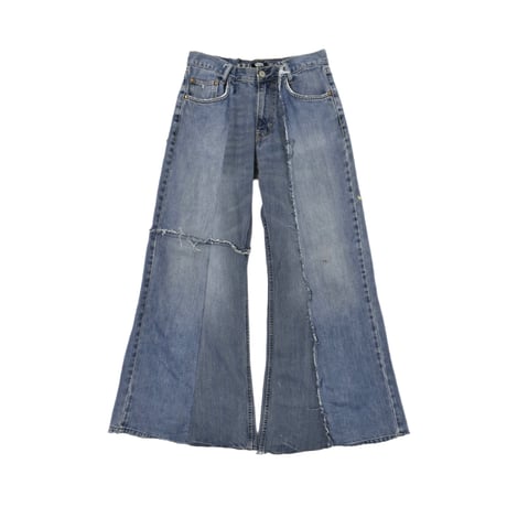 "Remake by VERS" Asymmetry Fringe Damage Flare Denim Pants
