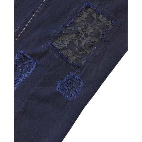 ”Remake by VERS” Lace Panel Distressed Denim Trousers