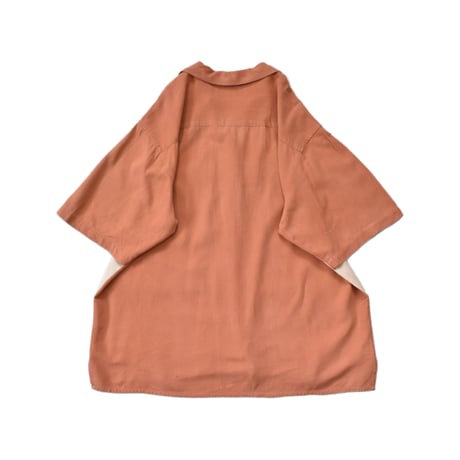 Switching Open Collar Silk S/S Shirt