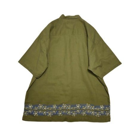 Flower Design Ramie S/S Shirt