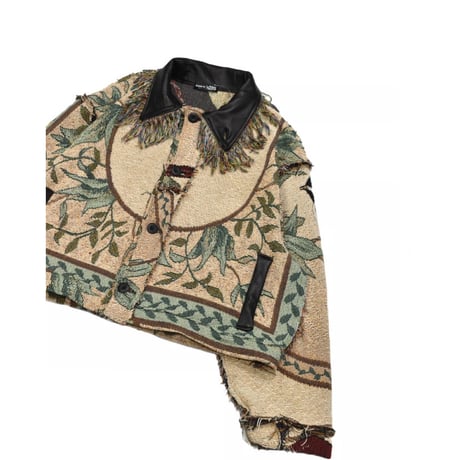 ”Remake by VERS” Fringe Collar Rug Jacket -Two Faces-
