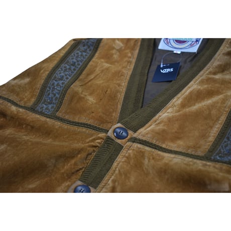 Faux Leather Switching Knit Cardigan Jacket