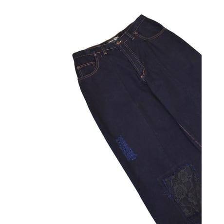 ”Remake by VERS” Lace Panel Distressed Denim Trousers