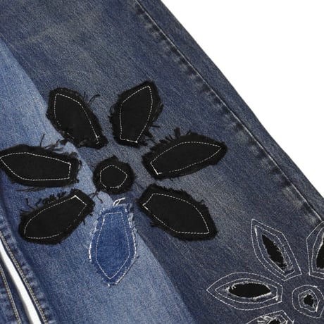 "Remake by VERS" Dark Flower Flare Denim Pants