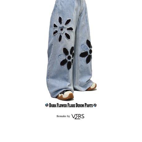 "Remake by VERS" Dark Flower Flare Denim Pants