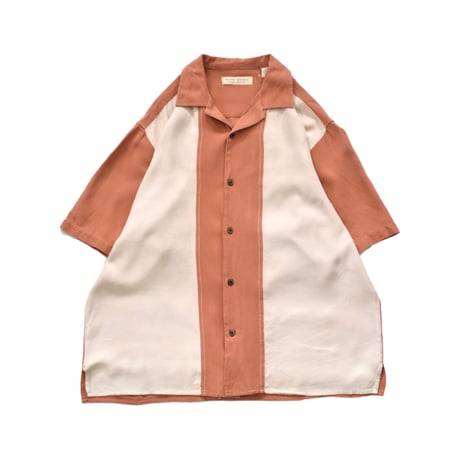 Switching Open Collar Silk S/S Shirt