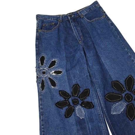 "Remake by VERS" Dark Flower Flare Denim Pants