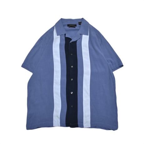 Vintage Open Collar Switching Silk S/S Shirt