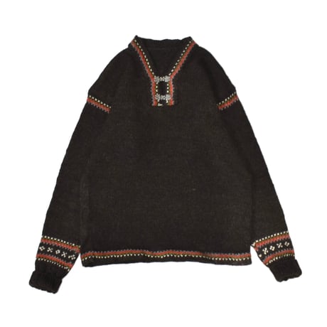 Vintage Nordic Metal Clasp Wool Sweater
