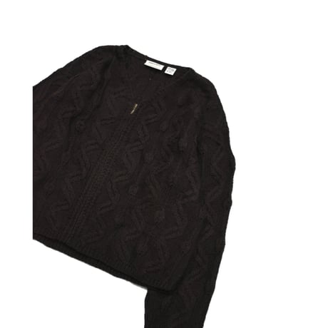 Vintage Collarless Zip Cable Knit Sweater