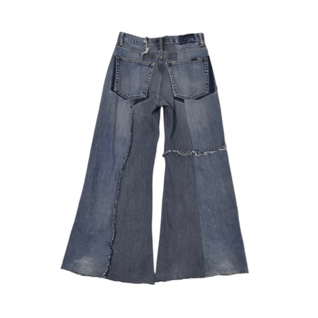 "Remake by VERS" Asymmetry Fringe Damage Flare Denim Pants