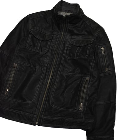 Vintage Black Utility Leather Jacket