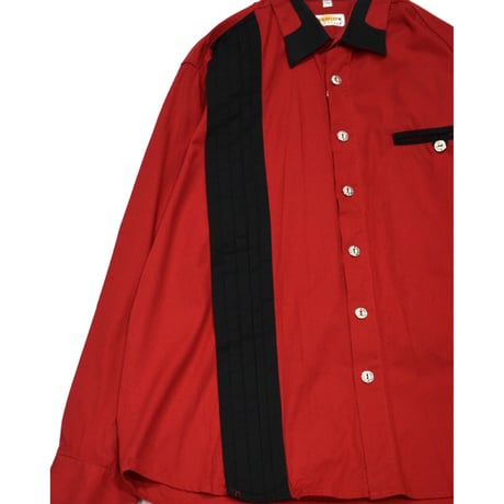 Red×Black Switching Pleated Design Shirt
